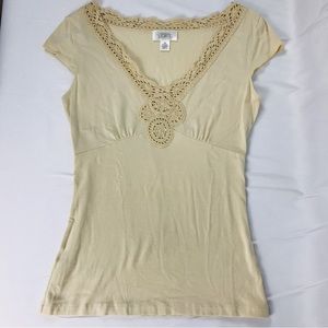 LOFT Crochet Edge Milkmaid Top V-Neckline‎